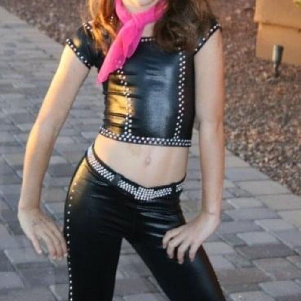 Sandy from Grease dance outfit with swarovski crystals and pink neck tie
